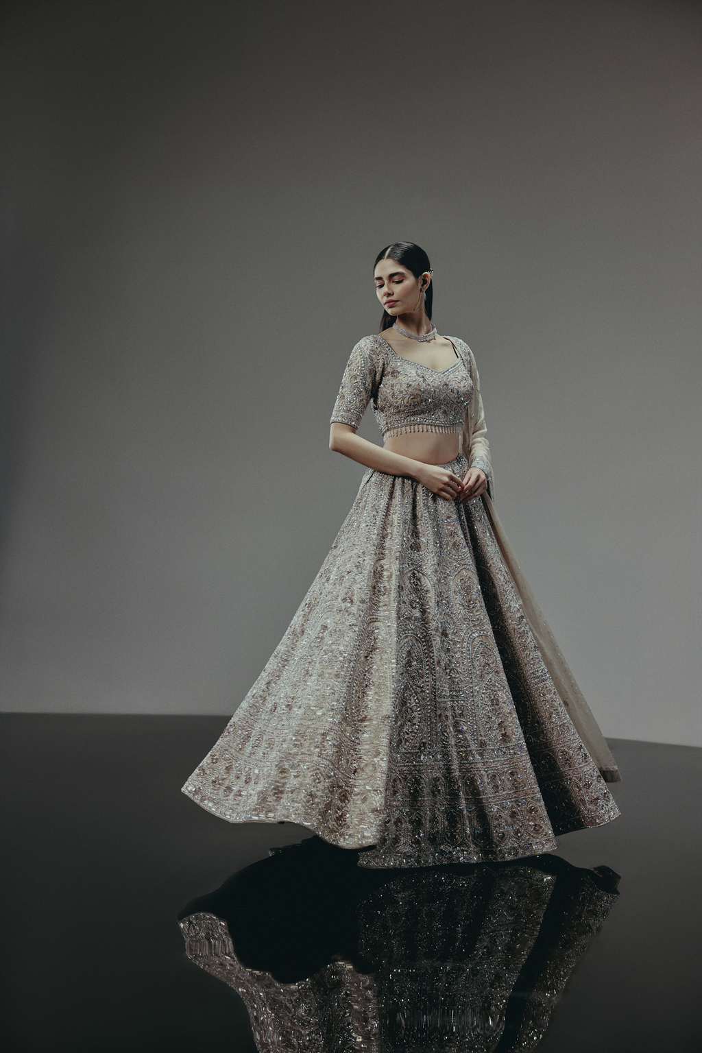 The RÁMYA Champagne Gold Lehenga