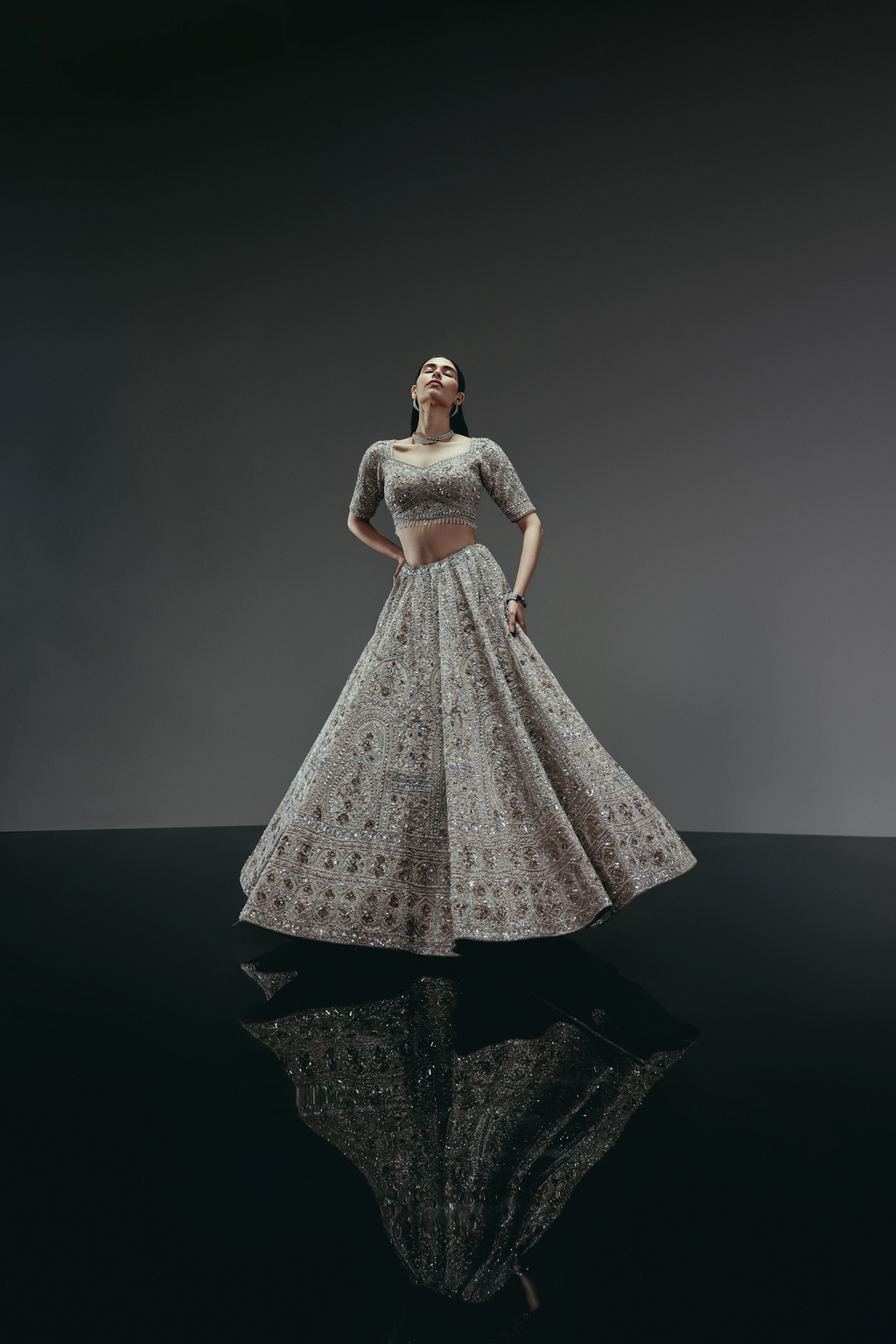 The RÁMYA Champagne Gold Lehenga