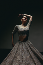 The RÁMYA Champagne Gold Lehenga