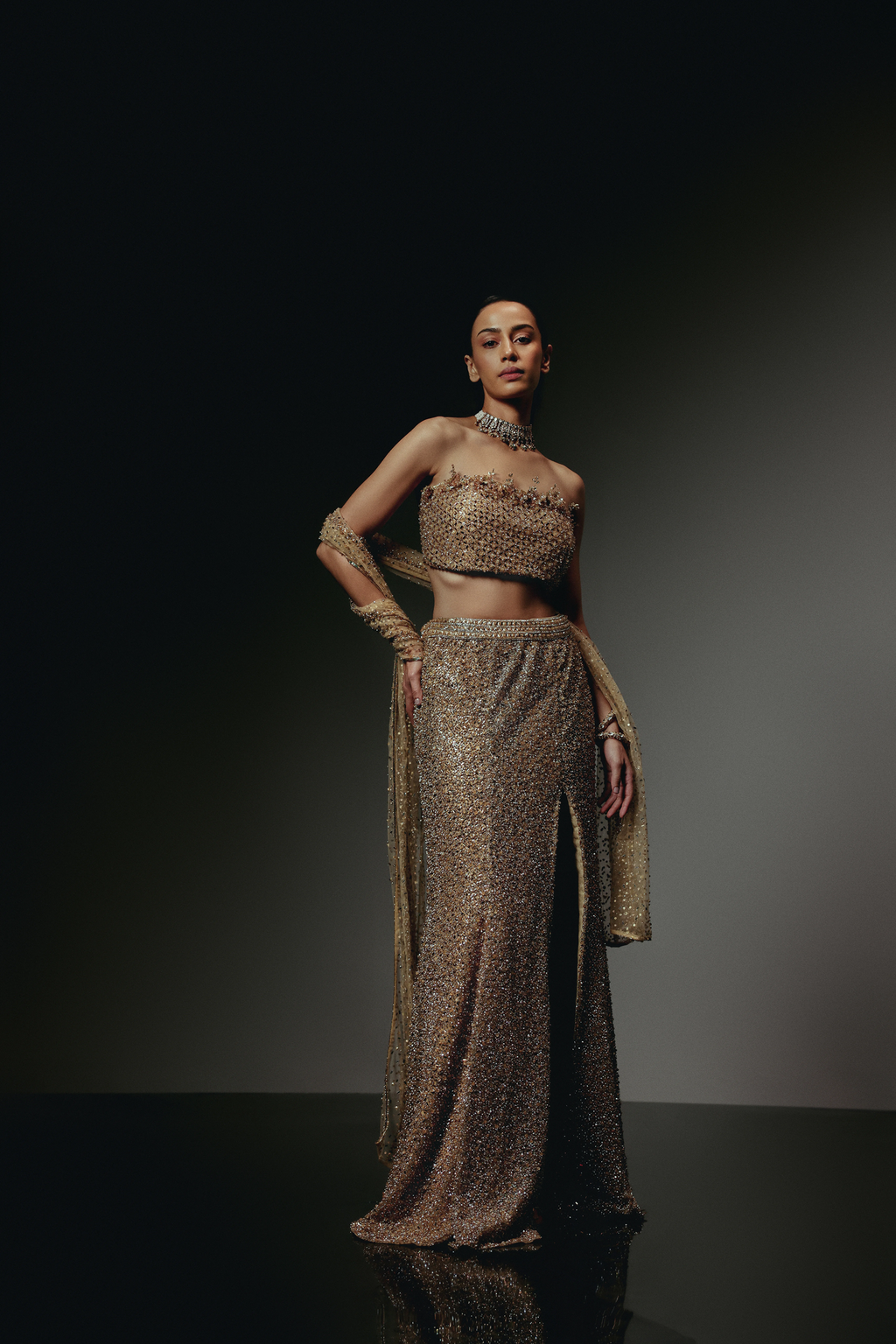 The RÉSA Metallic Gold Fishcut Skirt