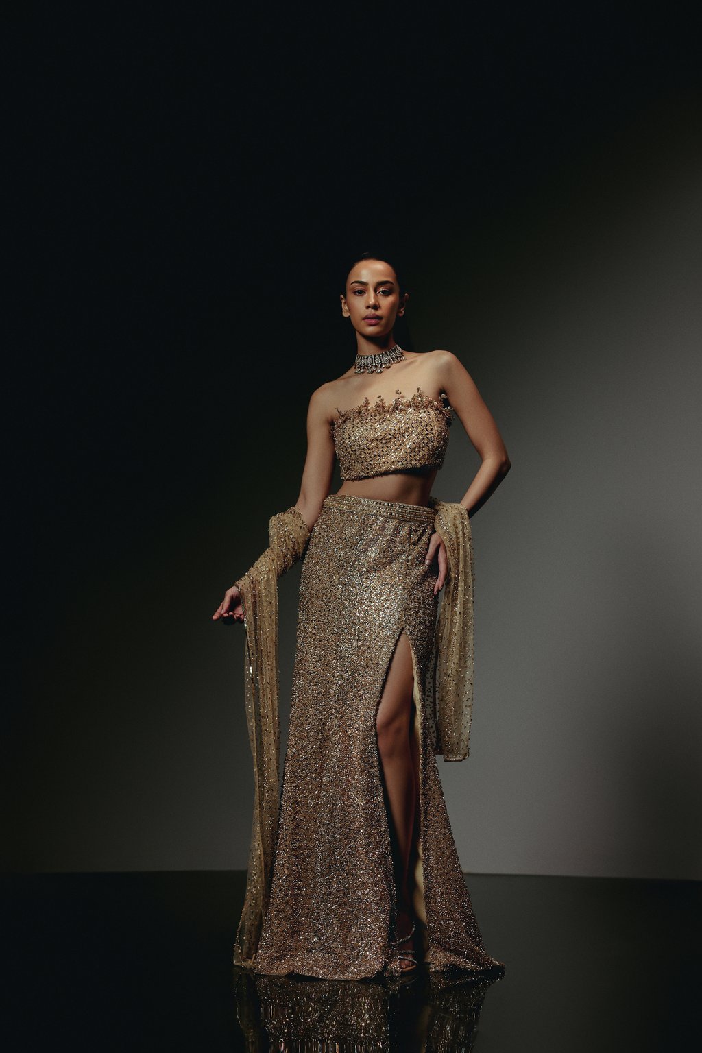 The RÉSA Metallic Gold Fishcut Skirt