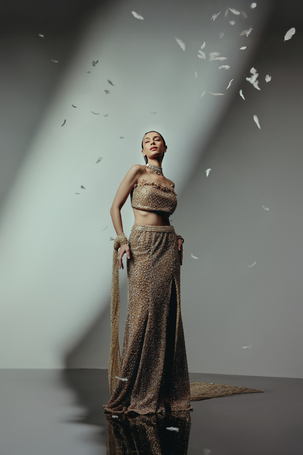 The RÉSA Metallic Gold Fishcut Skirt