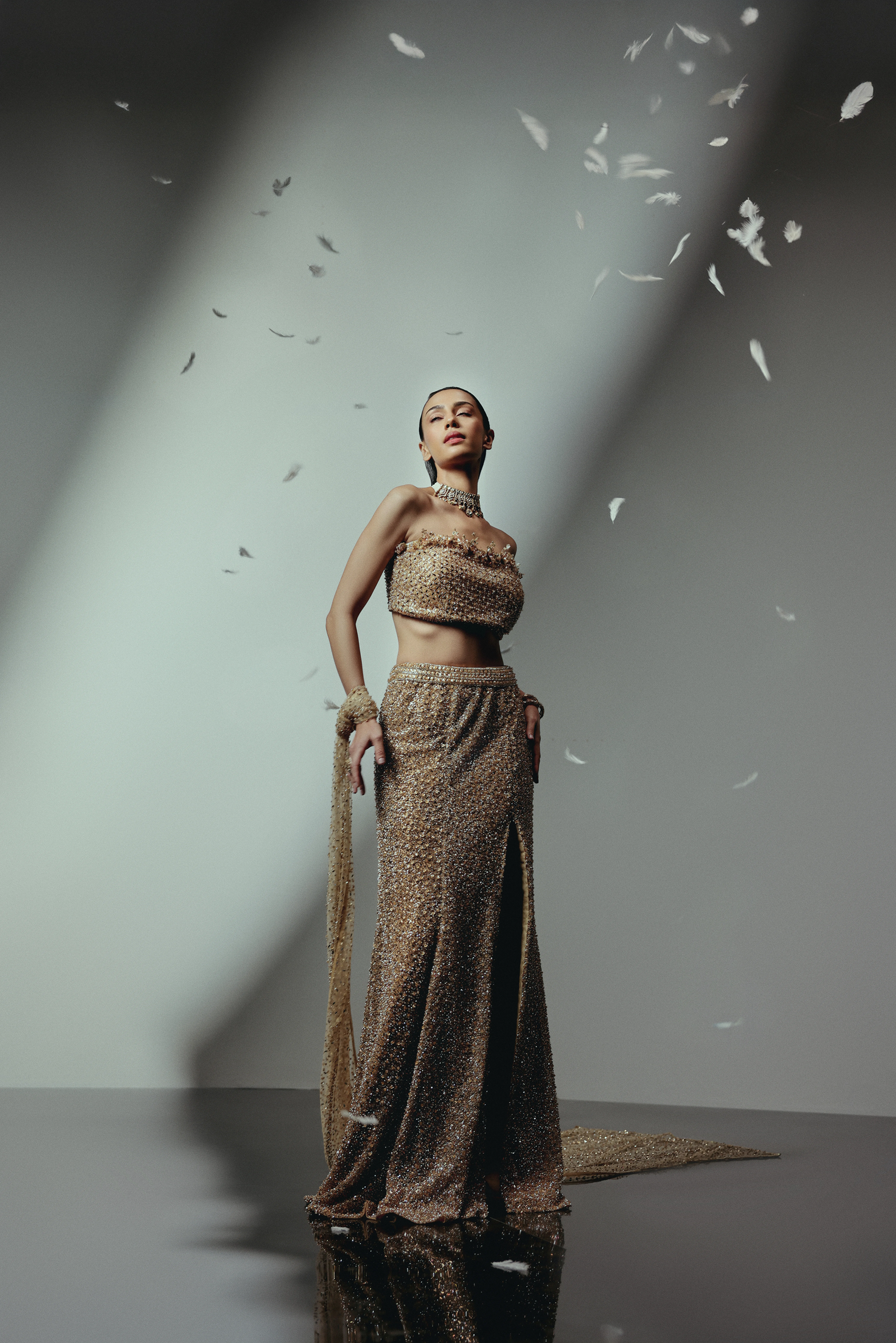 The RÉSA Metallic Gold Fishcut Skirt