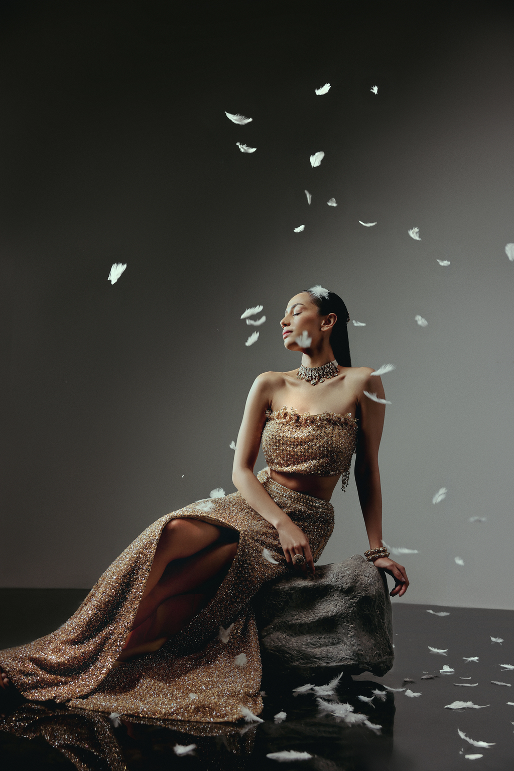 The RÉSA Metallic Gold Fishcut Skirt