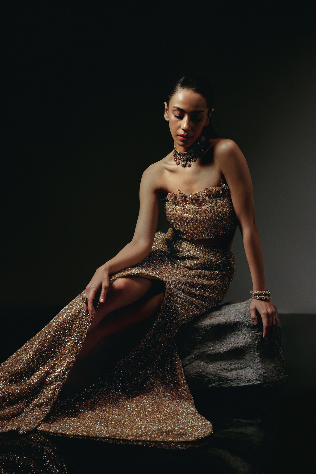 The RÉSA Metallic Gold Fishcut Skirt