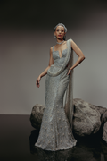 The RÉON Silver Draped Fishcut Skirt with Corset
