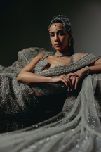 The RÉON Silver Draped Fishcut Skirt with Corset
