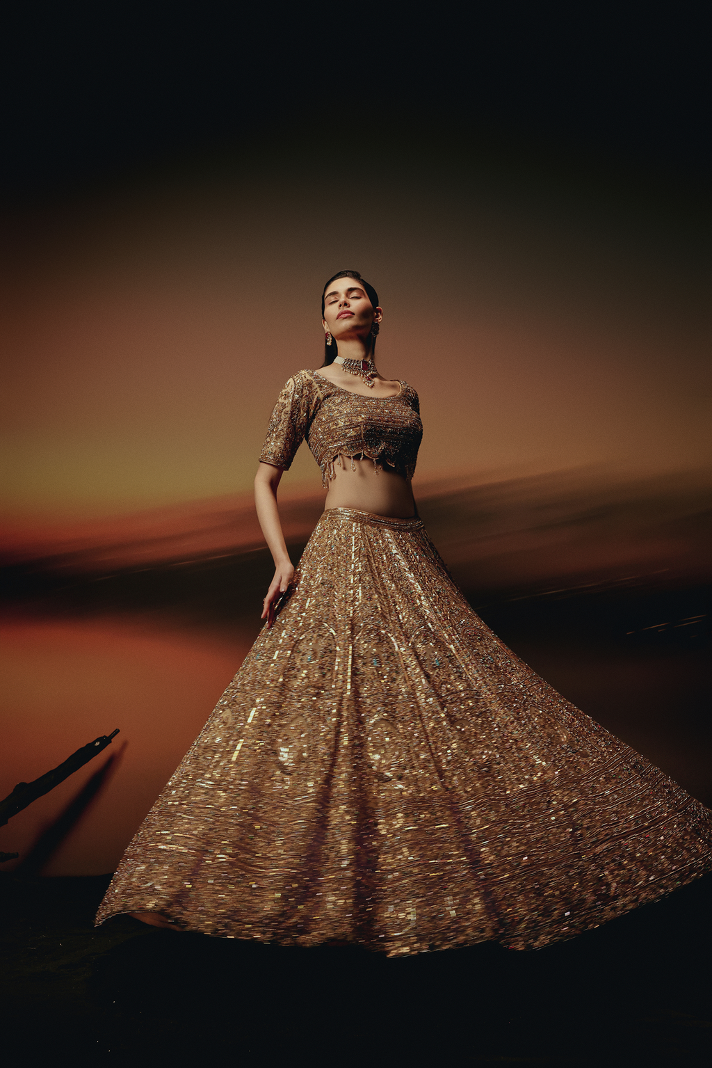 The RÚH Bronze Gold Lehenga