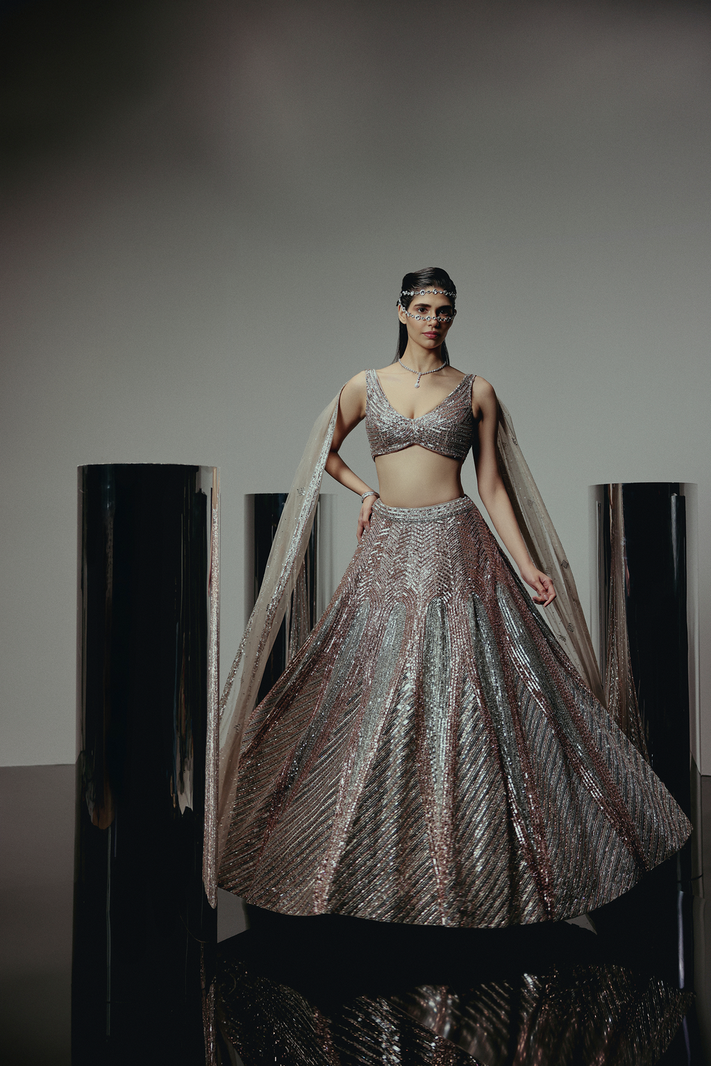 The RÚMA Metallic Silver Lehenga
