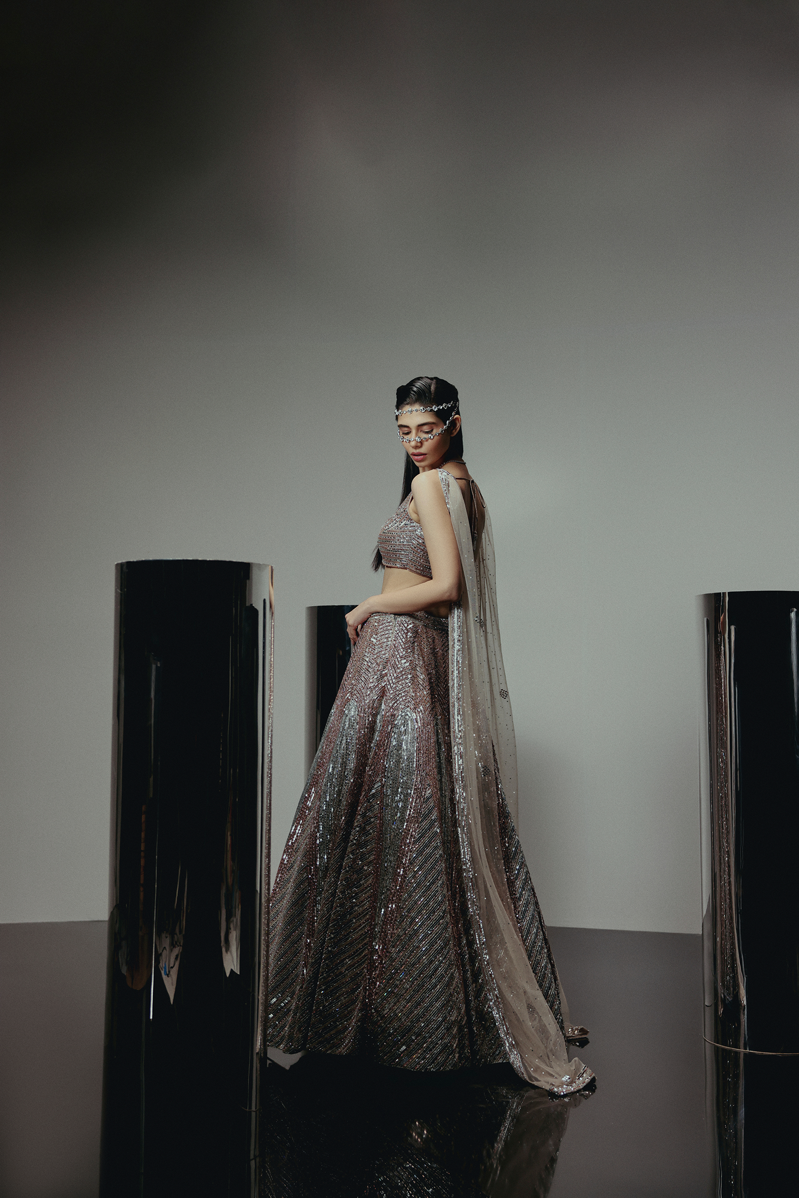 The RÚMA Metallic Silver Lehenga