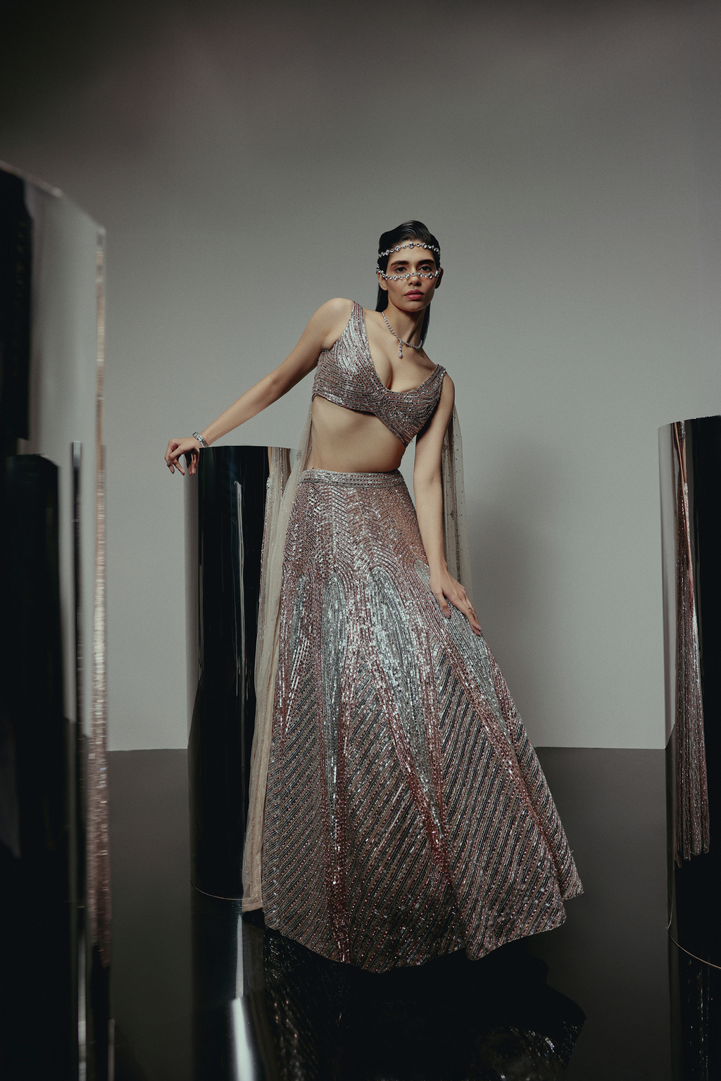 The RÚMA Metallic Silver Lehenga