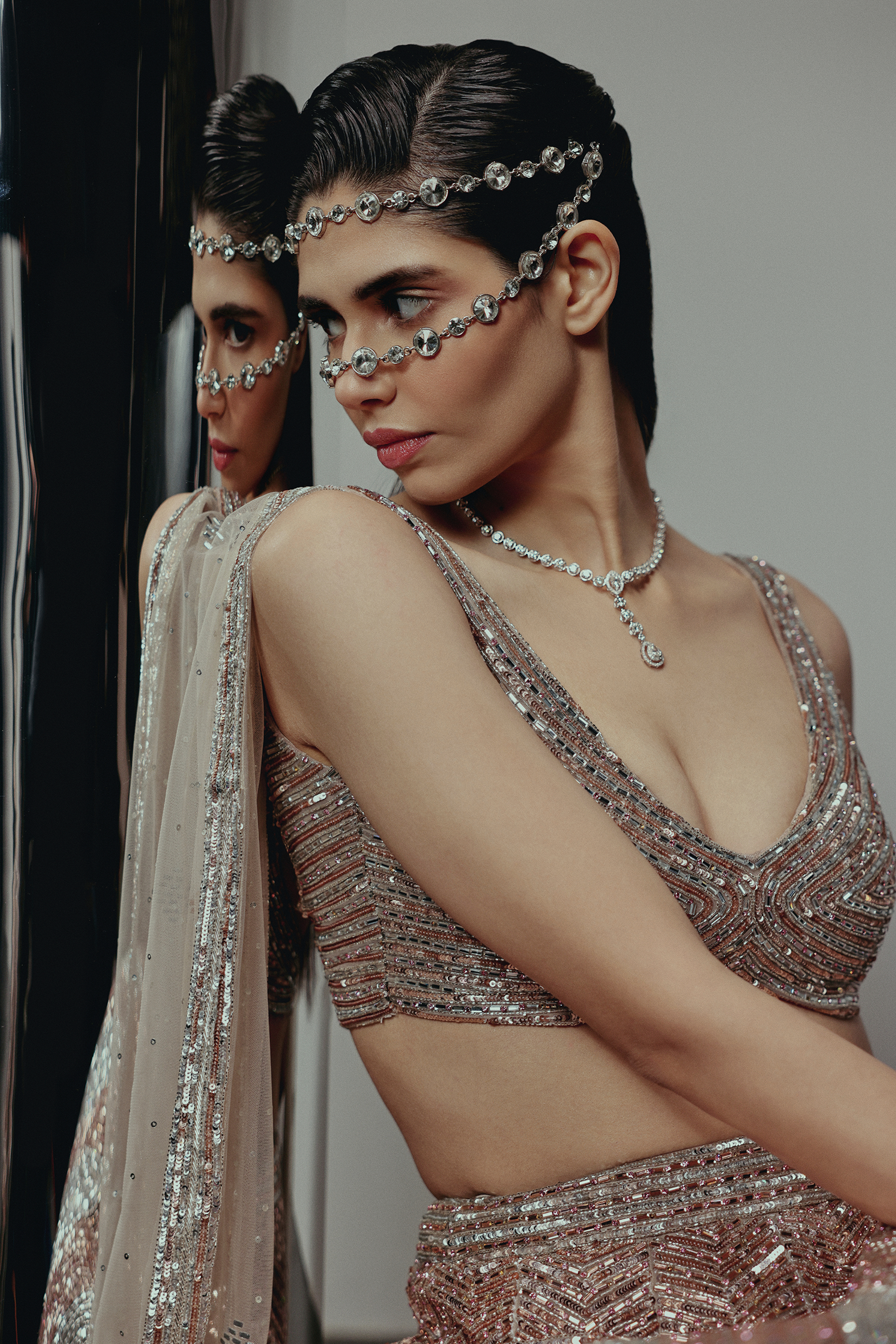 The RÚMA Metallic Silver Lehenga