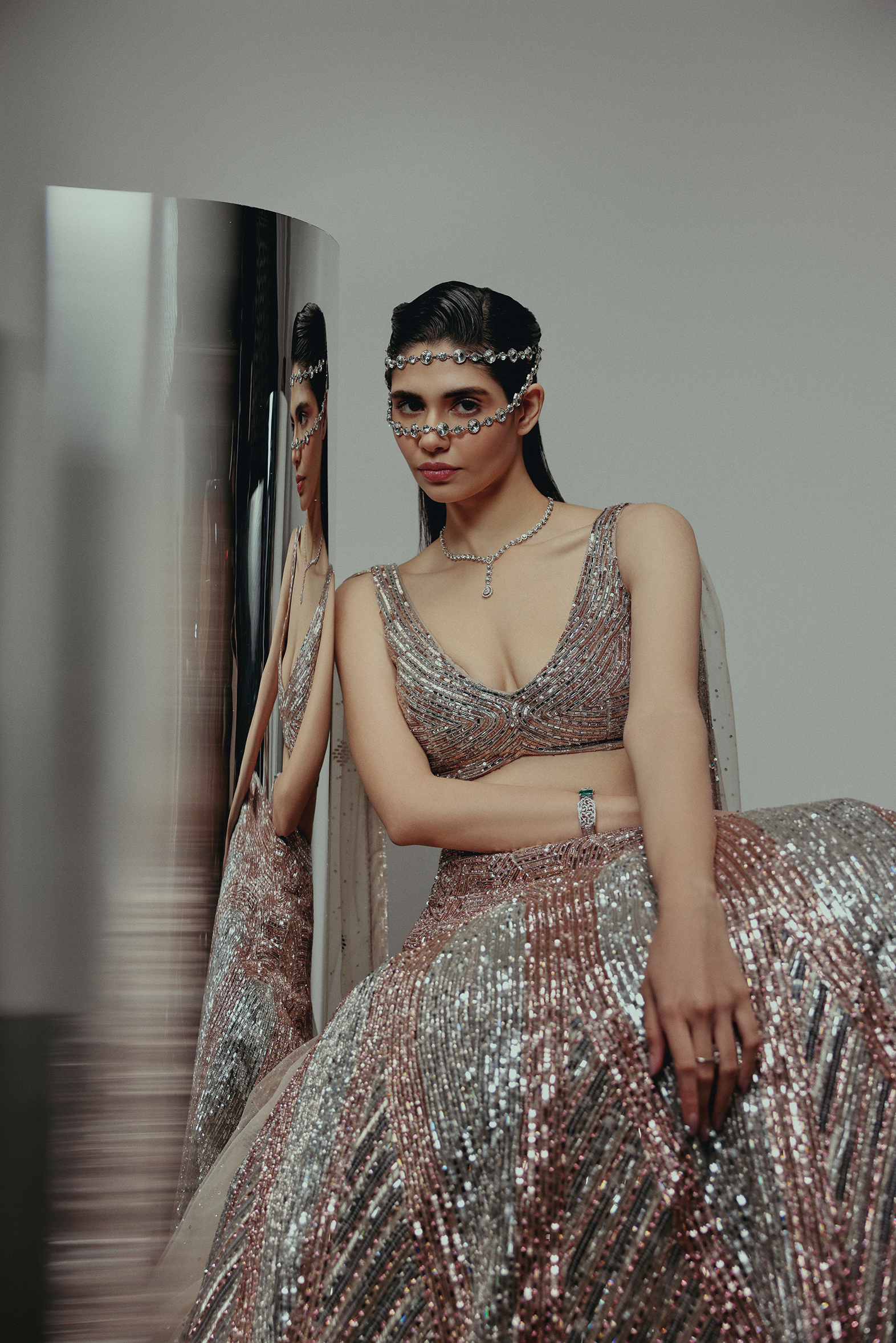 The RÚMA Metallic Silver Lehenga